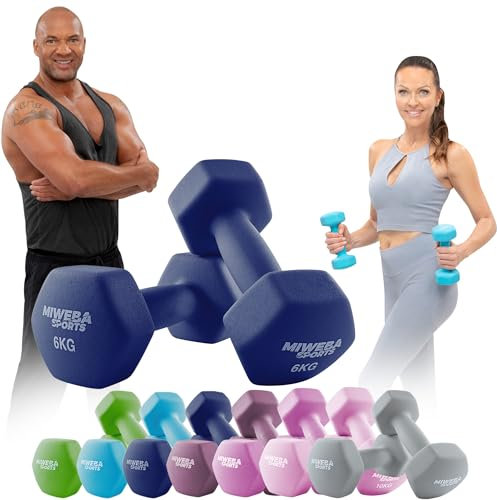 Miweba Sports Neopren Hantelset NKH100 | 𝐏𝐫𝐨𝐟𝐢 Hantel - Hexagon Hanteln Set - Kurzhanteln - Kurzhantel Set - Gymnastikhanteln - Hantel Set - Dumbbell - 0,5-10 Kg (2X 6.0 kg, Königsblau)