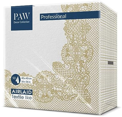 PAW - Servietten aus Airlaid - Stoffähnlich (40 x 40 cm) I 50 Stück I Ideal für Hochzeit, Taufe, Kommunion, Geburtstag I Stoffservietten - Ornament, Gold, Rahmen I Farbe: Royal Lace (gold)