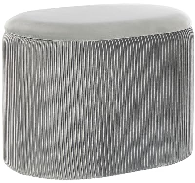 Beliani Pouf mit Stauraum Samtstoff Hellgrau oval 55x35 cm plissiert Modern Richland