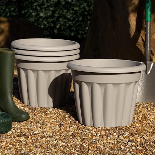 Wham 4x 40cm Vista Plastic Planter, Round Garden Plant Pot, Medium Floor Pot (40cm, 20L, Pack of 4) Indoor/Outdoor, Made in UK (Upcycle Grey)