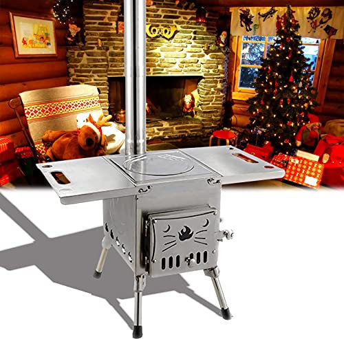 Kaminofen Holzofen aus Edelstahl Campingherde Outdoor-Herd Faltbar Campingöfen Heißer Zeltofen Tragbare Camping Kocher für Outdoor Camping Picknick BBQ Gartenkamine