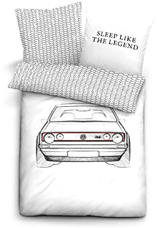 Volkswagen 1H4087703F Bettwäsche VW Golf 1 GTI Design Bettbezug Wendebettwäsche, weiß