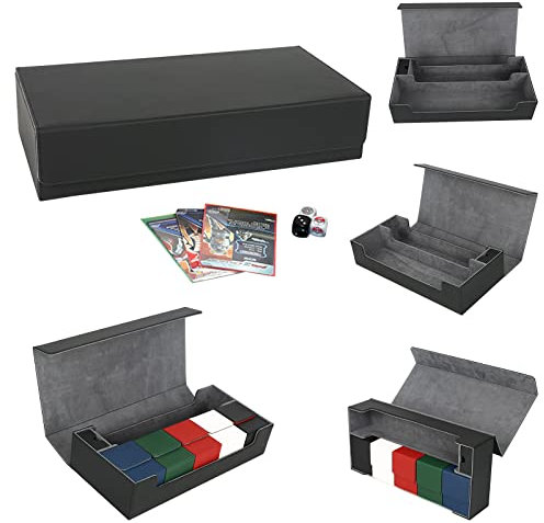 PU Karten Deck Box,Spielmatte und WüRfel Sammler BehäLter Karten Box HäLt 550+ Trays & Divider Für Karte Storage Box (Schwarz Grau)
