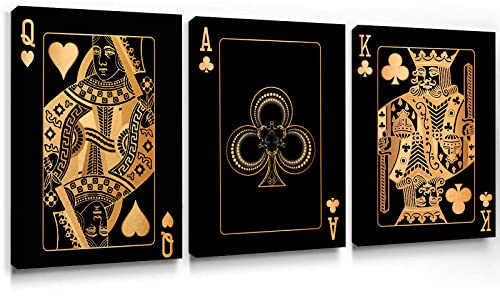 Spielkarten Wandkunst Leinwand Pik König der Spaten Spielkarte Kunst Königin der Herzen Poster Pik Bild Schwarz und Gold Spielkarten Leinwand Wandkunst für Wohnzimmer Schlafzimmer 40,6 x 61 x 7,6 cm
