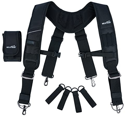 MELOTOUGH Tool Belt Suspenders Construction Bag Suspenders Heavy Duty Padded Work belt Suspenders for Carpenter/Electrician/Roofing/Farmer work Suspension Rig, Black, Tool Belt Suspenders