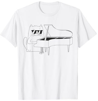 Lustige Katze mit Klavier und Sonnenbrille T-Shirt