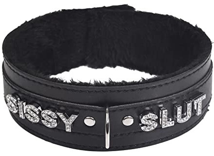 ADEMISHIA Collier ras du cou rose moelleux pour femme, collier en cuir peluche doux avec strass lettres punk gothique cosplay bijoux, Cuir