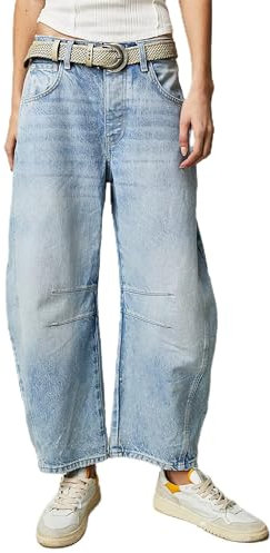 BeerMmay Damen-Jeans mit weitem Bein, Baggy, mittlere Taille, Kurze Ballon-Denim-Hose, Vintage, Boyfriend-Y2K, lockere Streetwear-Jeans, #2 - Hellblau, M