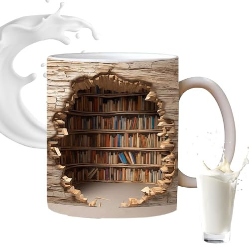 shizuku 3D Bookshelf Mug | Bibliothek Bücherregal Becher | 3D Bücherregal Tasse | Creative Space Design Mehrzweckbecher | Bibliotheks Bücherregal Tasse | Keramik Bücherregal Kaffeetasse Buchliebhaber