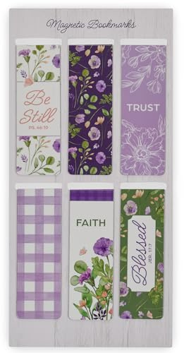 Christian Art Gifts Colorful Inspirational Magnetic Scripture Bookmark Set for Women: Blessed, Inspirational Bible Verses, White, Purple, Green, Pink Floral Theme for Books, Bibles, Papers, Set of 6