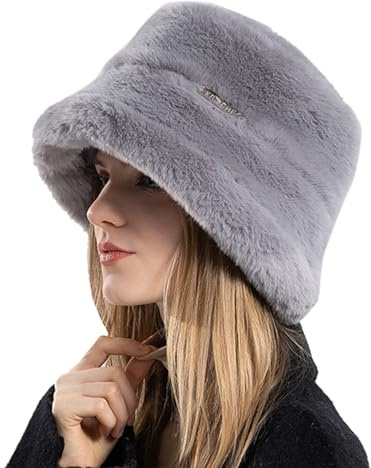 Winter Fuzzy Eimer Hut für Frauen Winter Eimerhüte Warm Weich Winterhut Kunstpelz Flauschige Fischerhut Wintermütze Bucket Hat Warme Fischerhüte für Freizeithut Damenhut Damenmütze Plüsch Bucket Hat