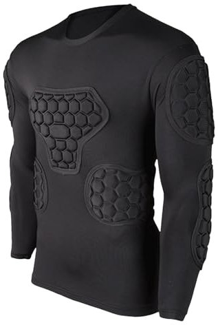 Meindin Gepolstertes Kompressionsshirt, schwarz, Fußball-Kompressionsshirt, langärmelig, Jugend-Fußball-Pad-Shirt für Fußball, Basketball, Paintball, Parkour, Fußball, gepolstertes Shirt