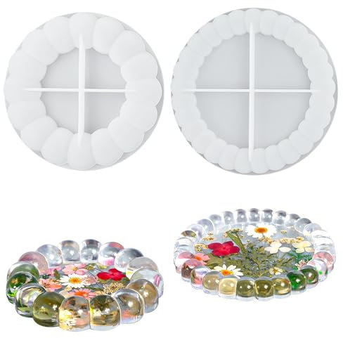 Delsen 2 Stück Silikonform Tablett,Silikonform Untersetzer Bubble,Gießform DIY Runde Beton,Epoxidharz Formen für Untersetzer,Kerzenhalter,DIY Bastelprojekte,Heimdekoration