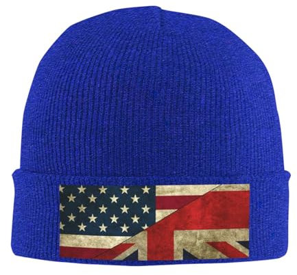 ESASAM Strickmütze mit USA-Flagge – Acryl-Strickmütze mit gerippter Textur – gemütliche Winter-Kopfbedeckung, Strickmütze, warme Mütze, isolierte Mütze, Outdoor-Kopfbedeckung, Slouchy Beanie, blau,