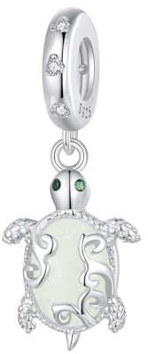 Qings Schildkröte Anhänger Charm Leuchtende 925 Sterling Silber Glow in the Dark Tier Meeresschildkröte Turtle Charms Bead für Europäische Armbänder und Halsketten für Frauen Mädchen