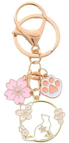 LEEQBCR 1 pièce Porte-clés Patte de Chat Fleuri, Porte-clés breloque pour Sac de Femme, Pendentif Adorable pour Sac, Cadeau de fête des mères (Rose)