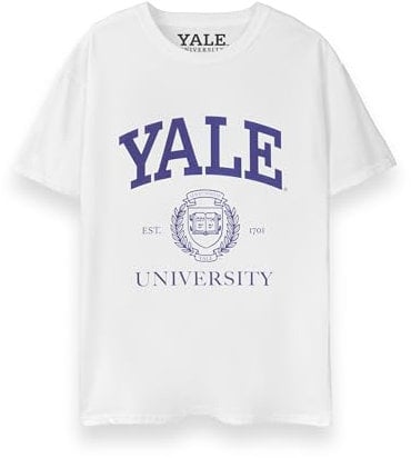 Yale University Erwachsenen-T-Shirt | Weißes Kurzarm-Universitätsgrafik-T-Shirt für Männer & Frauen | Collegiate Varsity School Emblem Bekleidung Top | Amerikanisches College-Merchandise