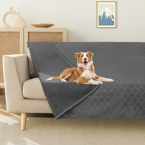 WIKEHOEX wasserdichte Hundedecke,120x152cm Outdoor Hundematte Waschbar für Grosse Hunde,Flauschig Katze ndecke und Weich Beidseitiger Sofabezug-Schutz,Dunkelgrau+grau