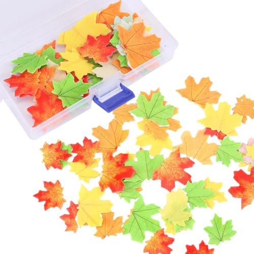Ahornblatt Cupcake Topper,110 Stück Essbare Ahornblatt Torten Deko, Essbare Ahornblatt Kuchendekoration,Oblatenpapier Ahornblatt Kuchen Deckel, Kuchendekoration für Hochzeit, Geburtstag, Babyparty
