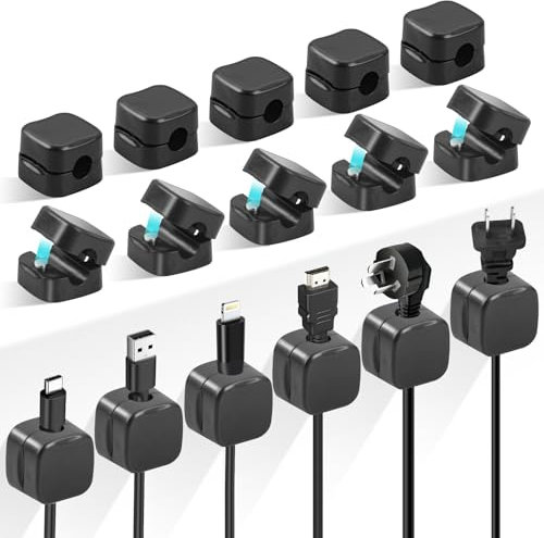 Cable Clips Cord Holder, 16 Pack Self Adhesive Cable Holder, Under Desk Cable Tidy Management Keeper Cable Organizer for Home Office Desk Phone Car Wall Desktop Nightstand - Black