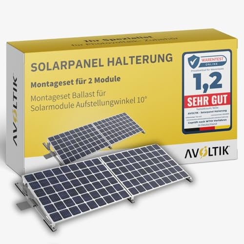 Avoltik Solarpanel Halterung für 2 PV-Module I Solarmodul Halterung Balkonkraftwerk I Set zur Solarpanel Befestigung nebeneinander I Solarmodulbefestigungsset für Balkon, Dach, Boden kein Bohren nötig
