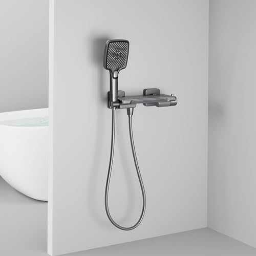 Generisch Badewanne Armatur Badewannenarmatur Wasserfall Pistole Grau Duscharmatur Wandmontage Einhebelmischer Dusche mit Thermostat A