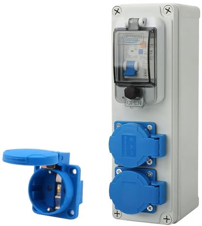 Baustromverteiler 16A, Stromverteilerkasten 250V 2P Steckdosenverteiler Wandverteiler mit fi Schalter IP67 Wasserdicht Stromverteiler Aussensteckdose für Innen Außen Fabriken Gärten