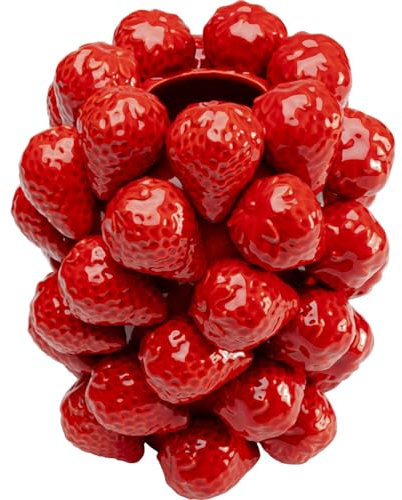 KARE Design Vaso Strawberries, rosso, portafiori, per fiori, motivo frutta, fragole, stile pop art, accessorio casa, centrotavola, ceremonia, 25 cm