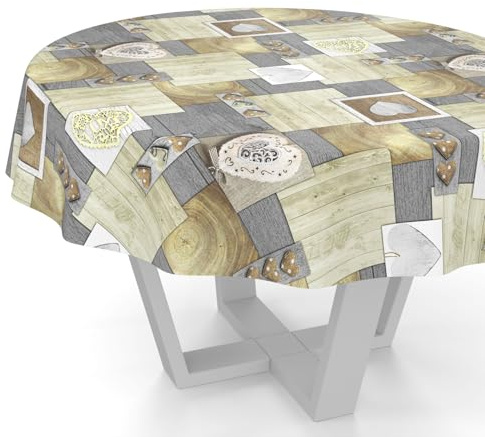 ANRO Wachstuchtischdecke Wachstischdecke Wachstuch Tischdecke abwaschbar Gartentischdecke Rund Oval Eckig Rund 140cm Schnittkante Holzmotiv Herz