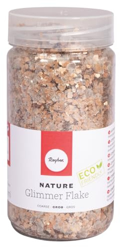 Rayher Nature Glimmer Flakes, fein, 0,1-3 mm, silber, Streuflitter, 100% natürliches Material, ohne Rückstände abbaubar, Dose 370 ml, ideal zum Basteln und Dekorieren, 39591616