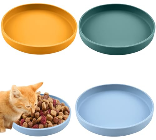 Lot de 3 gamelles pour chat - En silicone - 18 cm - Pour nourriture sèche et humide (bleu, vert, jaune)