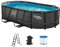 Vente-unique - Piscina tubular ovalada gris oscuro con bomba filtrante con cartucho - Ancho 424 x Prof. 250 x Alt. 100 - SALAMANQUE