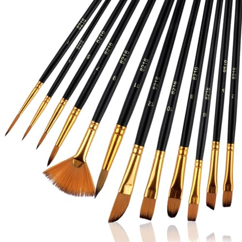 Aquarell Pinsel Set 12 Stück, Nylon Aquarellpinsel Schwarz, Malen Nach Zahlen Pinsel, Ausschreibung Haarpinsel Set, Aquarellfarbe Borstenpinsel Set für Aquarell Acryl Ölgemälde