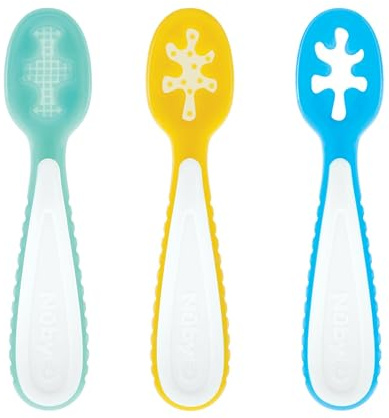 Nuby Baby's First Spoons Set - (3-Pack) Feeding Utensils for Babies - 6+ Months - Aqua/Yellow/Blue