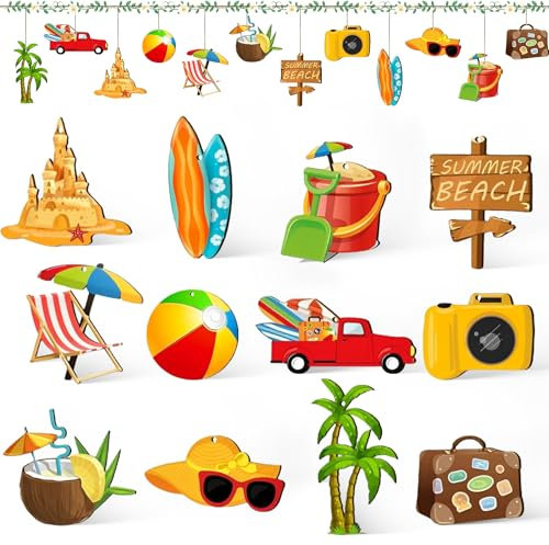Adornos Colgantes de Veran, 36 PCS Adorno Madera de Verano, Adornos Madera Decorativos con Cuerda para Decoración Fiesta Hawaiana, Adorno Hawaianos, Fiesta Tropical