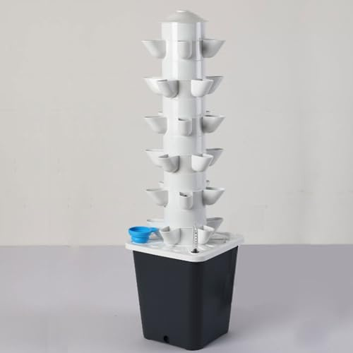 RRrawgff Hydroponischer Turm, Aquaponisches Kultursystem, 30 Löcher, Netztöpfe, Aeroponik-Set, 6 Schichten, für Kräuter, Obst und Gemüse, mit Hydratationspumpe, Adapter