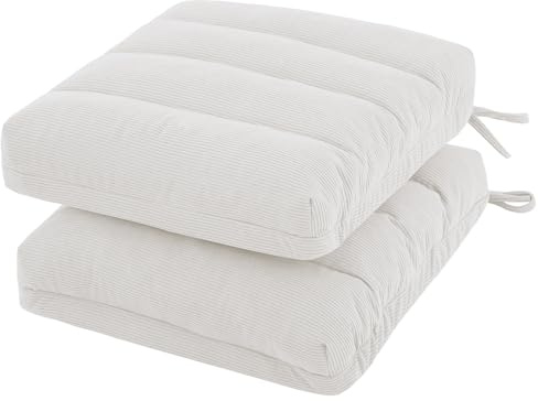 PRIMEPATIO Sessel-Booster-Schaumstoffkissen 2er-Set, 8 cm dicke Sitzpolster für Esszimmerstühle mit Bändern und rutschfestem, überfülltem strukturiertem Cordkissen für Küche, Garten, 40 x 40 cm, Beige