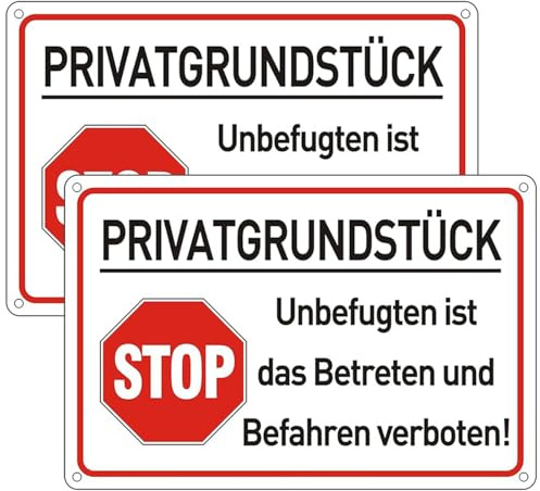Schild Privatgrundstück, Durchgang Verboten, 30x20 cm Betreten und Befahren Verboten, mit Löchern Achtung Privatgrund Schild, Praxisbewährt, Wetterfest