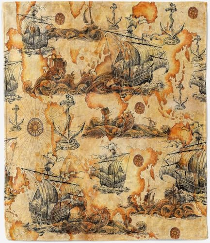 ANHOPE Nautische Segelboot Anker Drachen Wurfdecke Weich Leicht Warm Flanell Decke Ganzjahresdecke Wohndecke Sofadecke Couchdecke für Sofa Couch Bett Outdoor Reisen 150 x 200 cm
