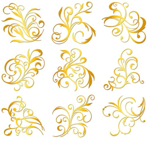 Hobbspring 9 Stück Goldfarbene Selbstklebende Metallaufkleber 4cmx4cm Mit Ranken Mustern Verzierung Für Scrapbooks DIY Resin Handwerk Handy Trinkflasche Dekoration
