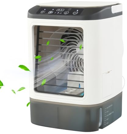 Uozonit Pequeño ventilador de aire acondicionado portátil | Humidificador de escritorio USB - Ventilador de aire acondicionado LED de 3 velocidades para, tienda de campaña, garaje, taller