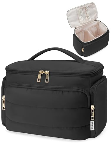 WANDF Reise Kulturbeutel Kulturtasche Damen, Große Weit Geöffnete Kosmetiktasche mit Griff, Kosmetikkoffer Make-up-Organizer für Toilettenartikel, Kosmetika, Accessoires, Essentials (Schwarz)