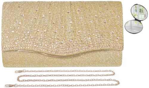 Gold Clutch Bag, Women's Clutches Evening Bags with Detachable Chain