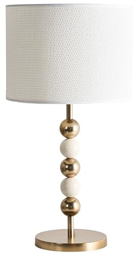 Beliani Tischlampe Metall messing/beige mit Stoffschirm Trommelform 1-flammig 58 cm hoch modern Loky