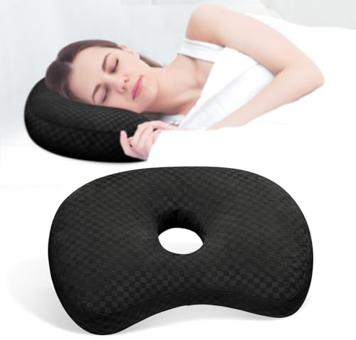 Ohrloch-Kissen für Seitenschläfer mit CNH & Ohrenproblemen Waschbar mit Baumwoll-Polyester-Füllung, individuell anpassbar. Ideal bei Entzündungen und Druckstellen für erholsamen Schlaf. (Schwarz)