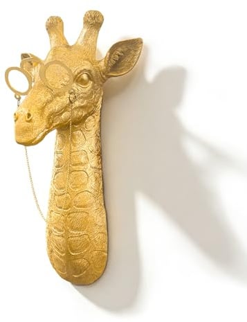 Golden Giraffe Wall Head Decor with Glasses, 11.5” Tall Resin Animal Wall Sculpture, Modern Whimsical Home Accent for Entryway, Living Room, Bedroom, Office, Unique Gold Wildlife Wall Art Gift