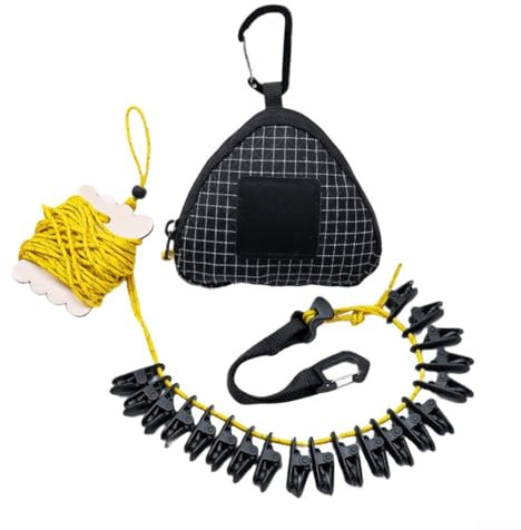 Corde à linge portable de 4 m avec 20 clips, corde de séchage d'extérieur pour camping, randonnée, voyage, design compact et pliable, résistant aux intempéries (noir)