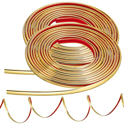 Beavorty Baguette Décorative Autocollante Flexible 2 Rouleaux Or Brillant 8 MM X 3 M pour Encadrement Miroir et Plinthe Intérieure
