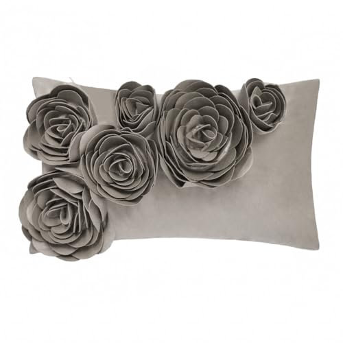 JWH 3D-handgefertigter Kissenbezug mit Rosenblütenmotiv, super weicher Samt, dekorativer Kissenbezug für Zuhause, Sofa, Auto, Bett, Wohnzimmer, Büro, Stuhl, Dekoration, Muschel, 30.5 x 50.8 cm, Taupe