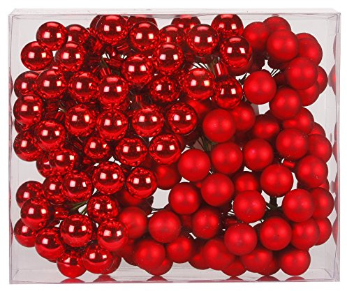 144 Spiegelbeeren Kugeln am Draht 2cm Weihnachtskugeln Baumkugeln Baumschmuck Weihnachtsdeko Kugeln Glaskugeln Set Christbaumschmuck - Rot Glanz/matt